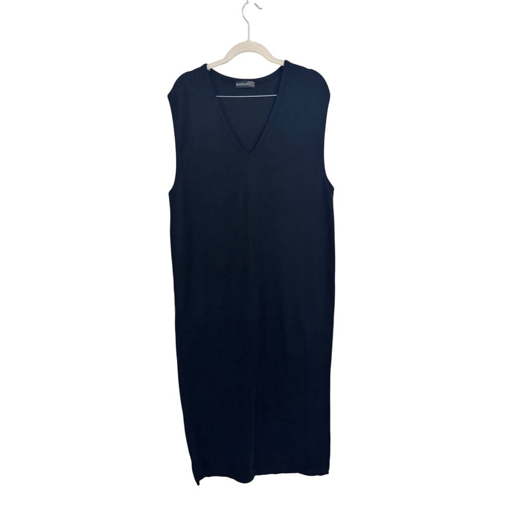 Harold's v neck sleeveless maxi knit sweater dress sz L academia prep minimalist